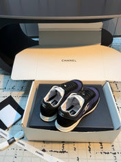CHANEL 26S CHUNKY SNEAKERS IN BLACK SUEDE AND DARK PURPLE FABRIC