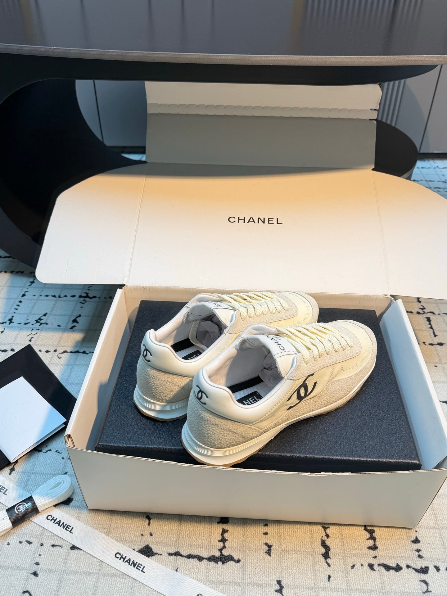 CHANEL 26S CHUNKY SNEAKERS IN WHITE GRAINED CALFSKIN AND FABRIC