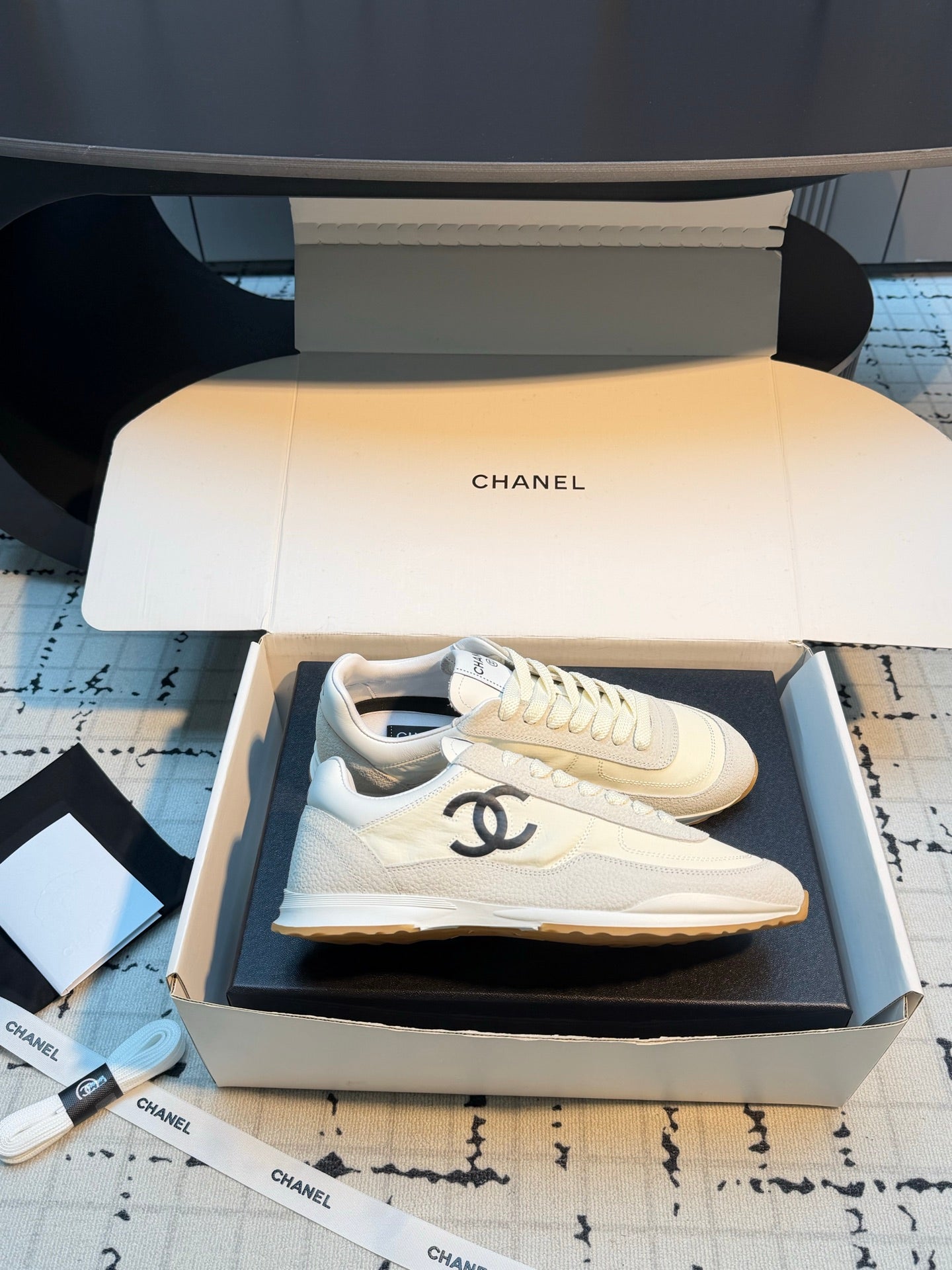 CHANEL 26S CHUNKY SNEAKERS IN WHITE GRAINED CALFSKIN AND FABRIC