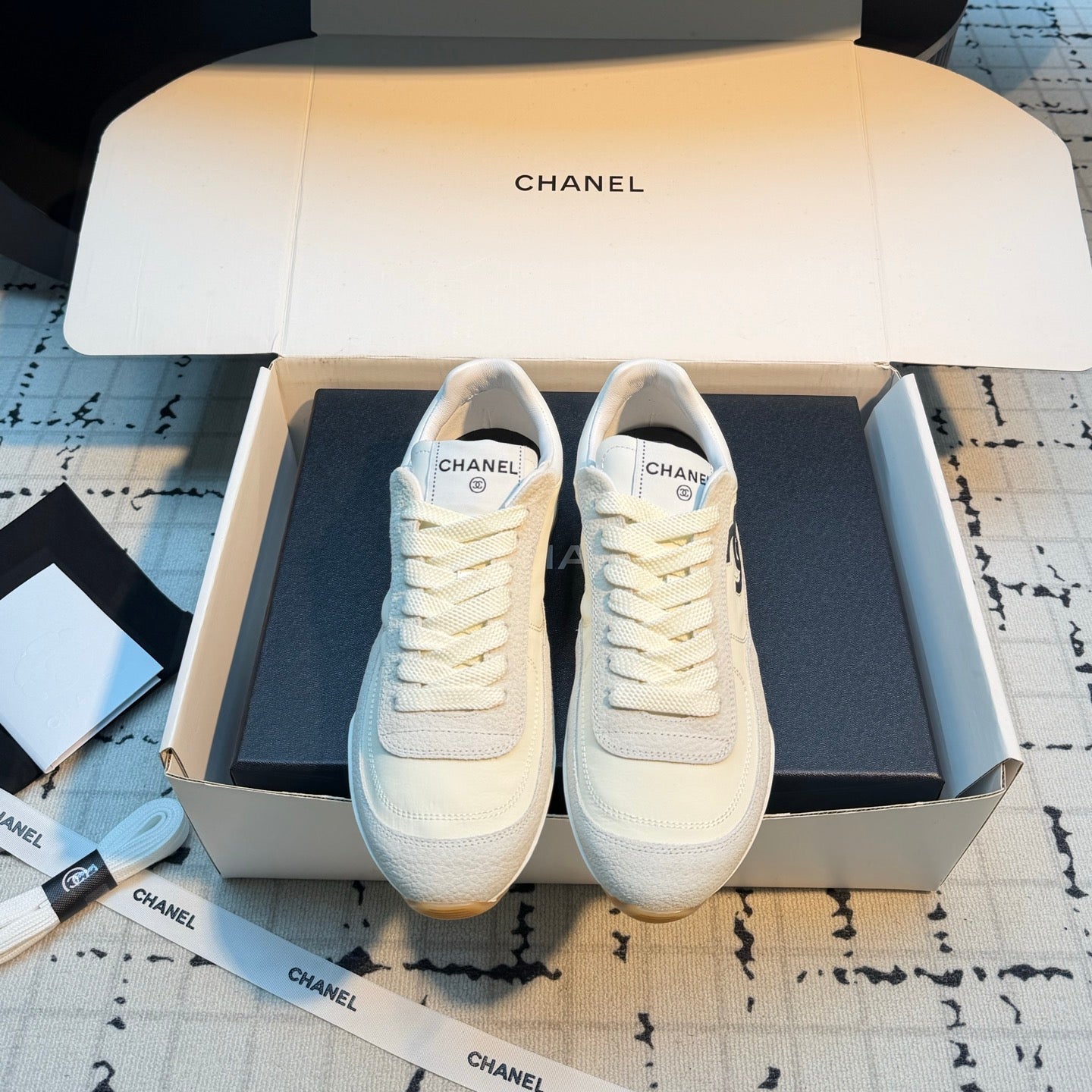 CHANEL 26S CHUNKY SNEAKERS IN WHITE GRAINED CALFSKIN AND FABRIC