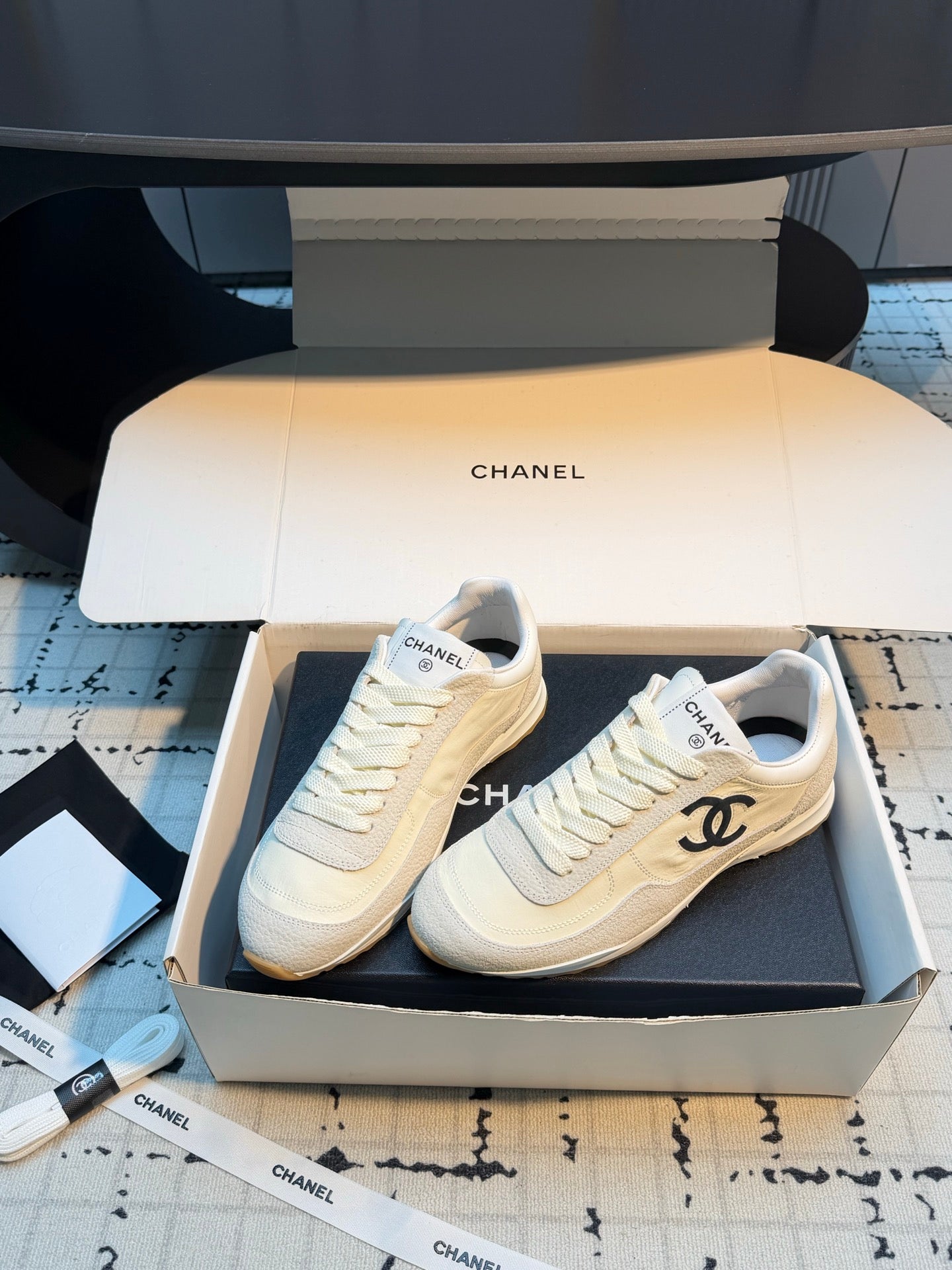 CHANEL 26S CHUNKY SNEAKERS IN WHITE GRAINED CALFSKIN AND FABRIC