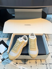 CHANEL 26S CHUNKY SNEAKERS IN LIGHT GREY FABRIC AND YELLOW SUEDE