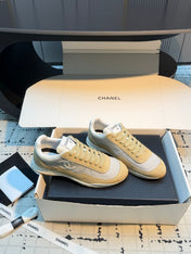 CHANEL 26S CHUNKY SNEAKERS IN LIGHT GREY FABRIC AND YELLOW SUEDE