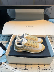 CHANEL 26S CHUNKY SNEAKERS IN LIGHT GREY FABRIC AND YELLOW SUEDE