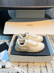 CHANEL 26S CHUNKY SNEAKERS IN WHITE FABRIC AND SUEDE