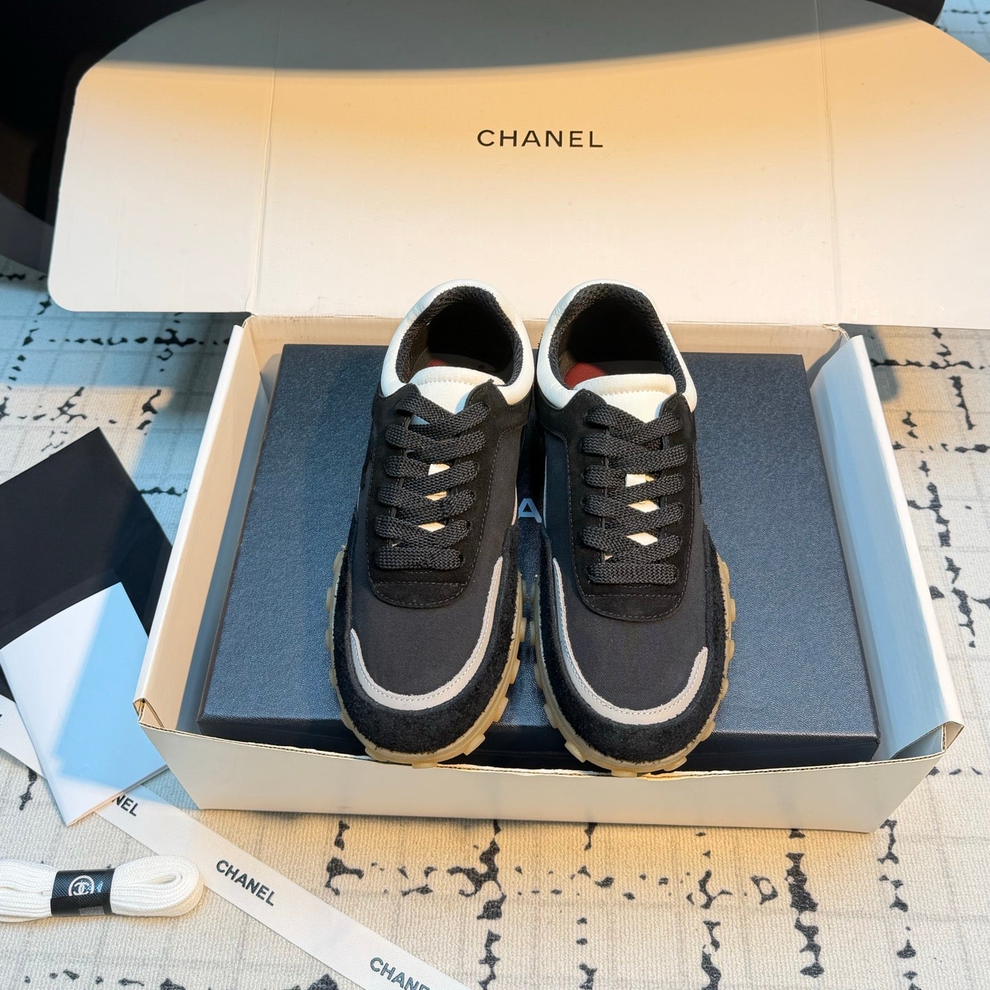 CHANEL 26S CHUNKY SNEAKERS IN BLACK FABRIC AND SUEDE