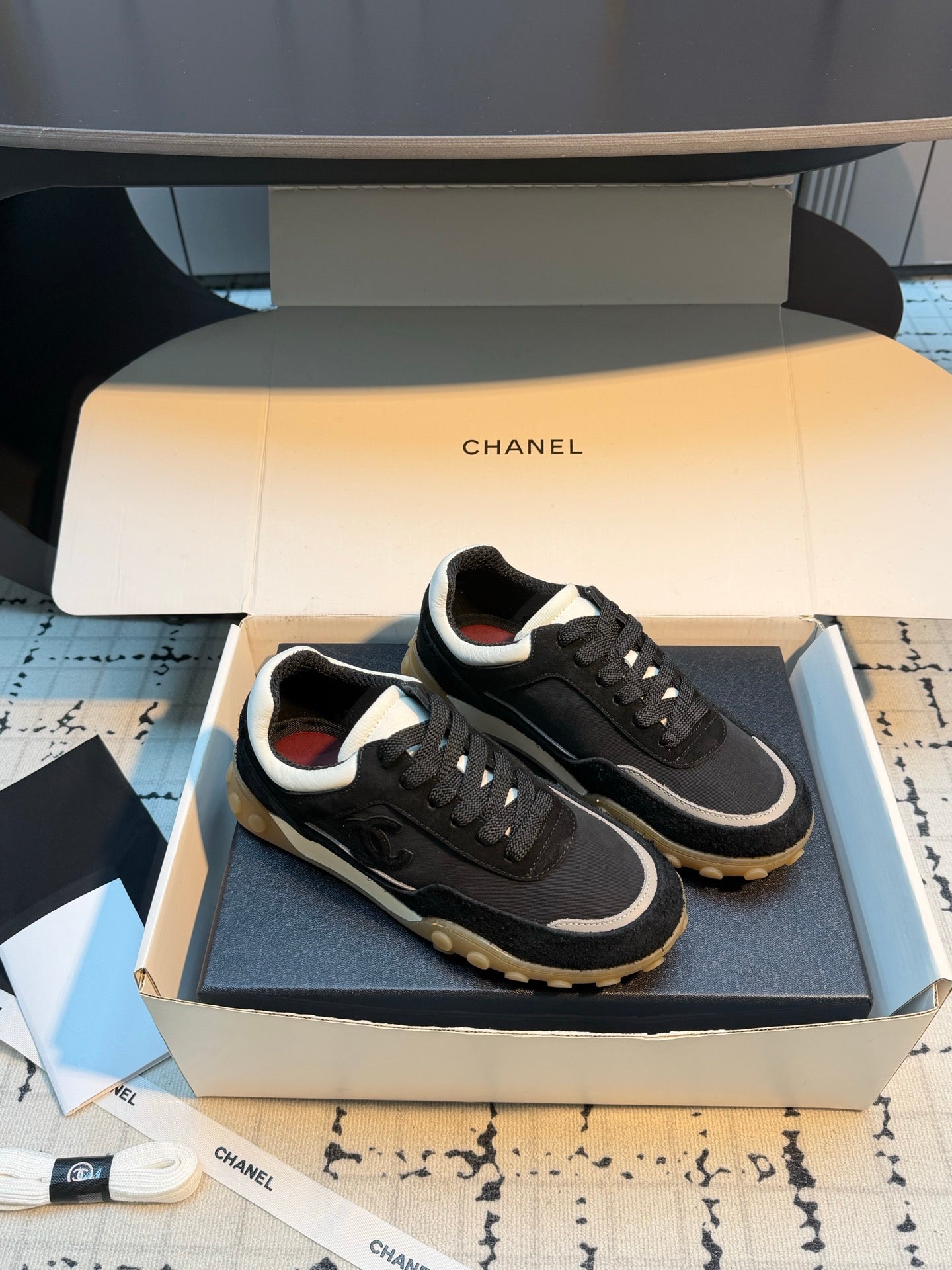 CHANEL 26S CHUNKY SNEAKERS IN BLACK FABRIC AND SUEDE