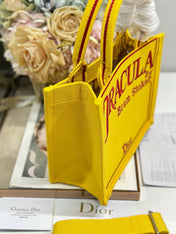 DIOR 26S BOOK TOTE BAG 26 IN YELLOW EMBROIDERED LETTERING FABRIC