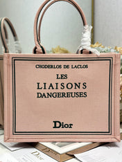 DIOR 26S BOOK TOTE BAG 36 IN PINK EMBROIDERED LETTERING FABRIC