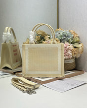 DIOR 26S BOOK TOTE BAG 26 IN BEIGE EMBROIDERED LETTERING FABRIC