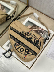 DIOR 26S SADDLE BAG 25 IN BEIGE EMBROIDERED FABRIC