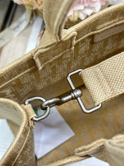 DIOR 26S BOOK TOTE BAG 36 IN BEIGE BAYADERE FABRIC