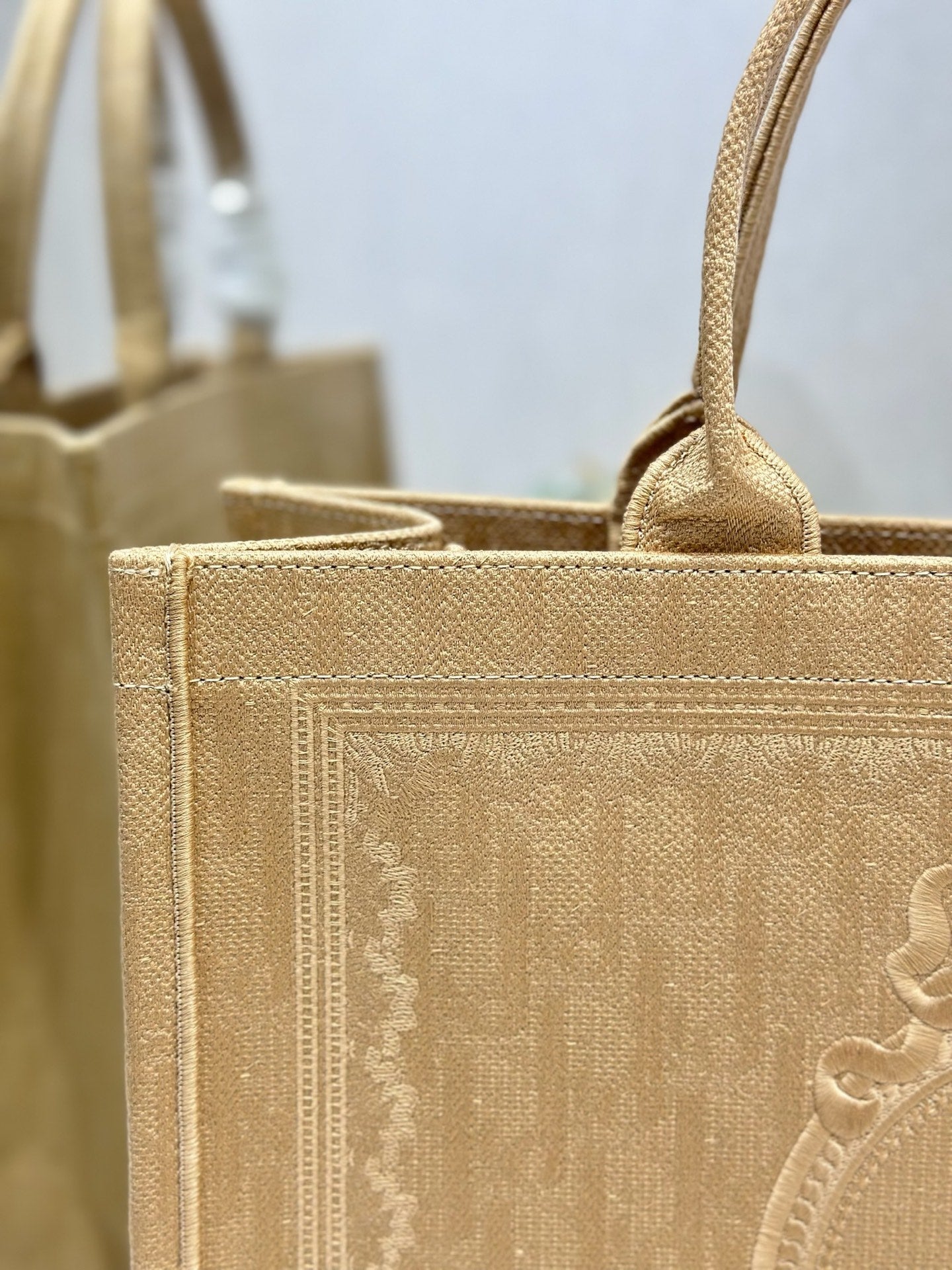 DIOR 26S BOOK TOTE BAG 42 IN BEIGE BAYADERE FABRIC