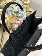 DIOR 26S BOOK TOTE BAG 36 IN BLACK BAYADERE FABRIC