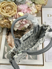 DIOR 26S  BOOK TOTE BAG 20 IN GREY AND BEIGE FABRIC OBLIQUE FABRIC