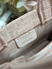 DIOR 26S  BOOK TOTE BAG 20 IN LIGHT PINK AND WHITE FABRIC
