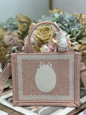 DIOR 26S  BOOK TOTE BAG 20 IN LIGHT PINK AND WHITE FABRIC
