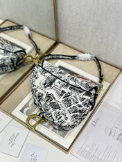 DIOR 26S SADDLE BAG 25 IN WHITE MIX BLACK WOVEN FABRIC