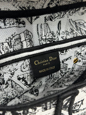 DIOR 26S SADDLE BAG 25 IN WHITE MIX BLACK WOVEN FABRIC