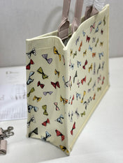 DIOR 26S LARGE BOOK TOTE 42 BEIGE WHITE BOW PRINT WOVEN FABRIC