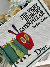 DIOR 26S MINI BOOK TOTE 26 IN CREAM WHITE AND GREEN WOVEN FABRIC