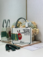DIOR 26S MINI BOOK TOTE 26 IN CREAM WHITE AND GREEN WOVEN FABRIC