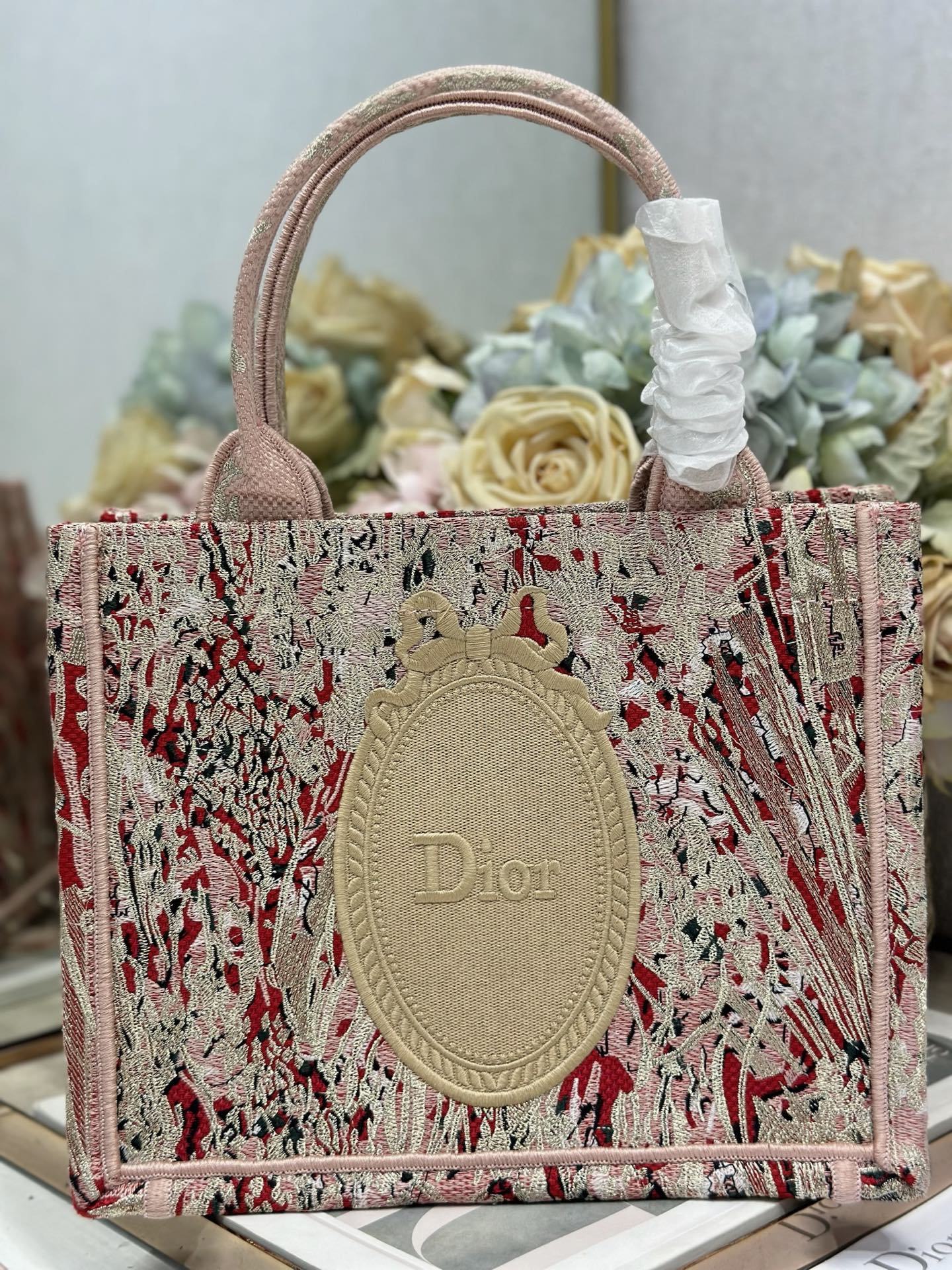 DIOR 26S MINI BOOK TOTE 26 IN LIGHT BEIGE WOVEN FABRIC STYLE 1