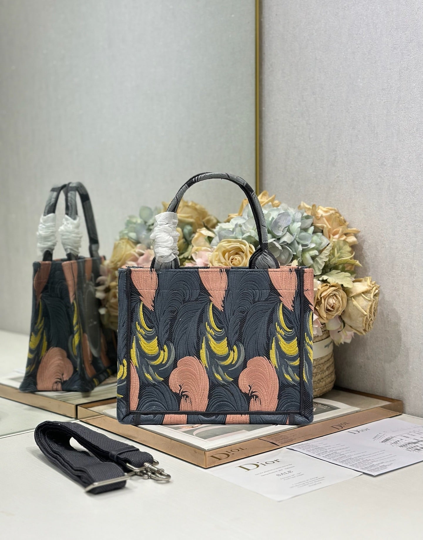 DIOR 26S MINI BOOK TOTE 26 IN MULTICOLOR WOVEN FABRIC