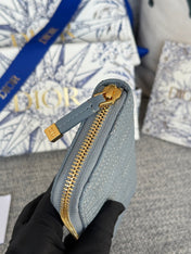 VERTICAL LONG ZIP WALLET 20 IN BABY BLUE QUILTED ALLOVER CALFSKIN