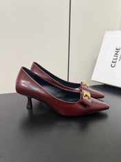 TRIOMPHE POINTED-TOE HIGH PUMPS IN BURGUNDY RED SHINY CALFSKIN