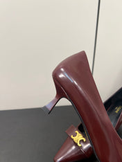 TRIOMPHE POINTED-TOE HIGH PUMPS IN BURGUNDY RED SHINY CALFSKIN