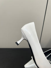 TRIOMPHE POINTED-TOE HIGH PUMPS IN WHITE SHINY CALFSKIN