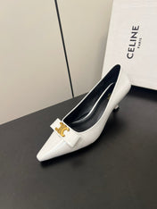 TRIOMPHE POINTED-TOE HIGH PUMPS IN WHITE SHINY CALFSKIN