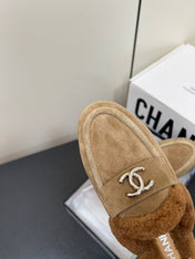 LOAFERS MULE IN PEANUT BROWN SUEDE AND FLEECE LINING