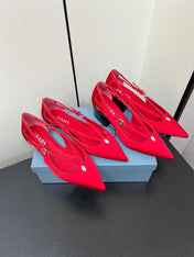 CUT-OUT BALLERINA FLAT IN CLASSIC RED SATIN ATTACHED BEAD BUCKLE