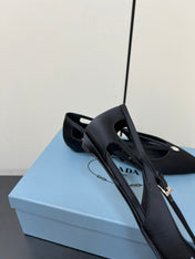 CUT-OUT BALLERINA FLAT IN BLACK SATIN ATTACHED BEAD BUCKLE
