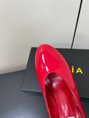 ALAIA WEDGE MULES 25S IN RED LAMBSKIN