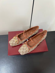 GG MARY JANE 25S IN MINK BROWN CANVAS MIX LAMBSKIN WITH GOLD HARDWARE