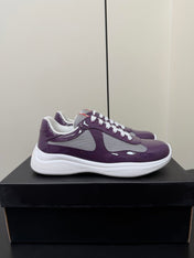 PRADA 26S SNEAKERS IN PLUM PURPLE PATENT CALFSKIN AND WHITE MESH