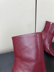 ALAIA 26S SQUARE-TOE BOOTS IN DARK RED CALFSKIN