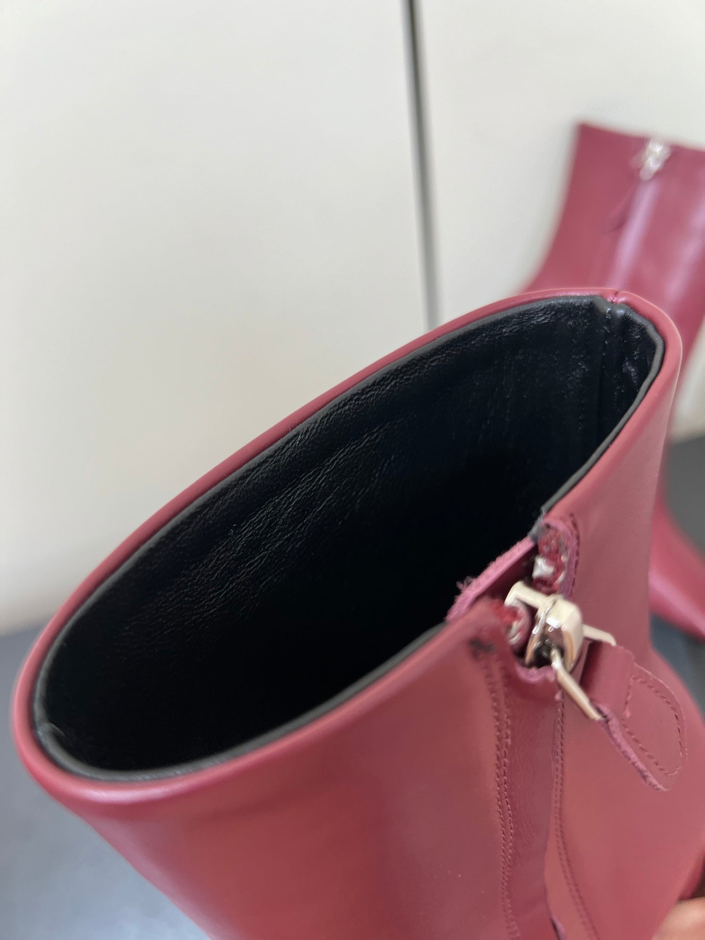 ALAIA 26S SQUARE-TOE BOOTS IN DARK RED CALFSKIN