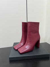 ALAIA 26S SQUARE-TOE BOOTS IN DARK RED CALFSKIN