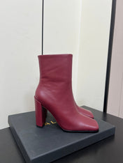 ALAIA 26S SQUARE-TOE BOOTS IN DARK RED CALFSKIN