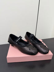MIUMIU 26S FAIRY BALLET FLATS IN BLACK CALFSKIN