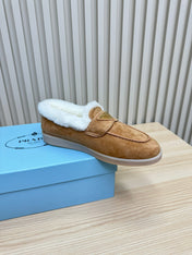 PRA SUEDE LOAFER IN TAN BROWN WITH SHEARLING LINING