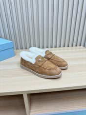 PRA SUEDE LOAFER IN TAN BROWN WITH SHEARLING LINING