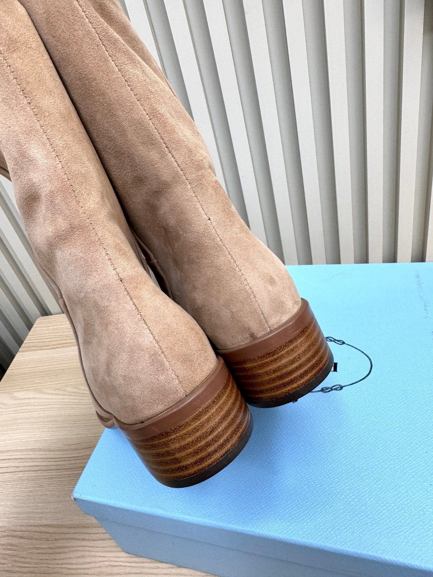 PRADA 25S LOW-CUT BOOTS IN LIGHT CARAMEL BROWN SUEDE