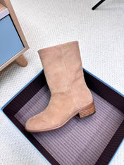 PRADA 25S LOW-CUT BOOTS IN LIGHT CARAMEL BROWN SUEDE