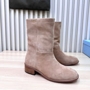 PRADA 25S LOW-CUT BOOTS IN LIGHT CARAMEL BROWN SUEDE