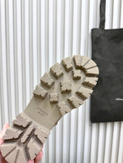 PRADA 25S MONOLITH BOOTS IN MUTED KHAKI BROWN SUEDE